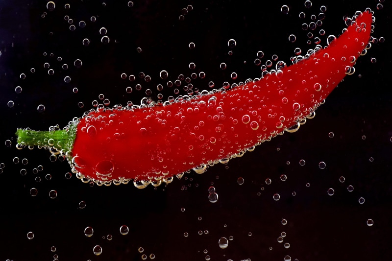 carbonated, in the water, Pepperoni, close, food and drink, piquant, illustration, black background, no people, sharp, close-up, blow, black color, gas bubbles
