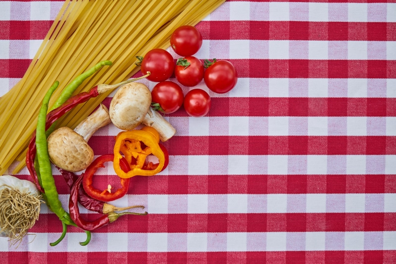 product photo, morning, photo, health, preparation, garlic, mushroom, organic, vegetarian, white, freshness, checked pattern, healthy lifestyle, detail