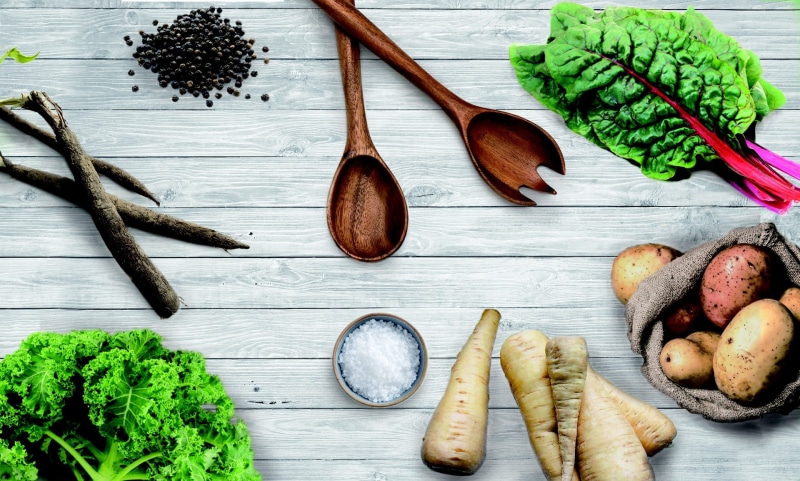 vegetable, ingredient, wooden spoon, sliced, high angle view, vegetarian Food, variation, still life, wood - Material, choice, 1080P, food, herb, indoors