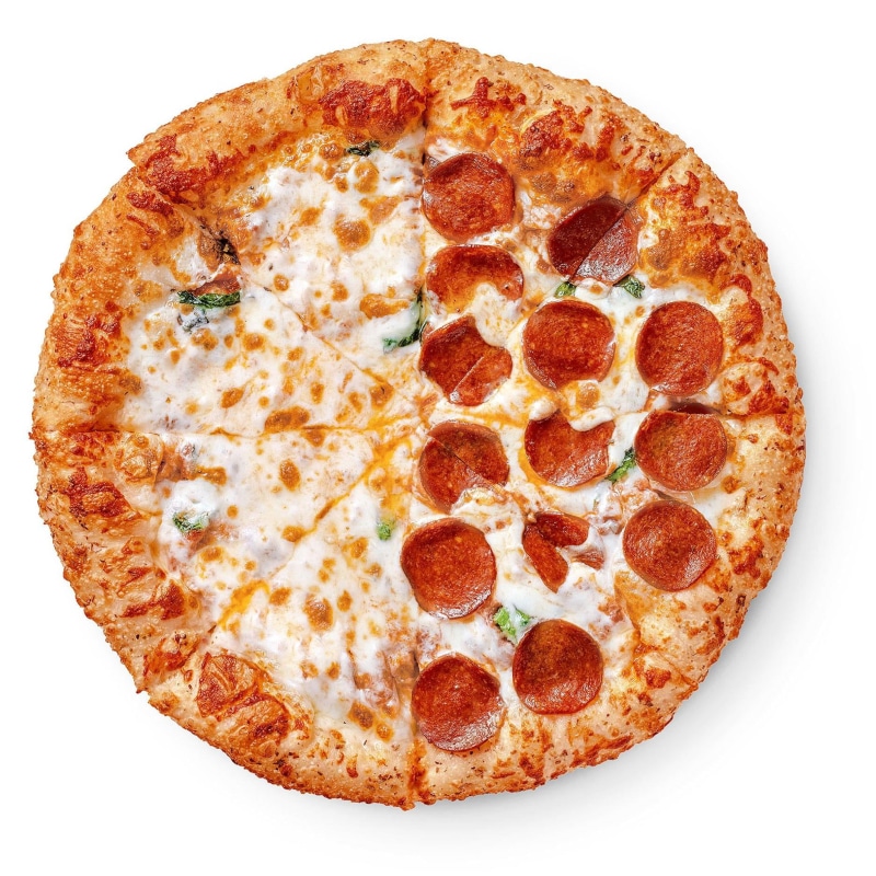 pizza, pepperoni pizza, indoors, meat, food and drink, slice, take out food, food, circle, temptation, italian food, pie, cut out, cheese, shape, pepperoni