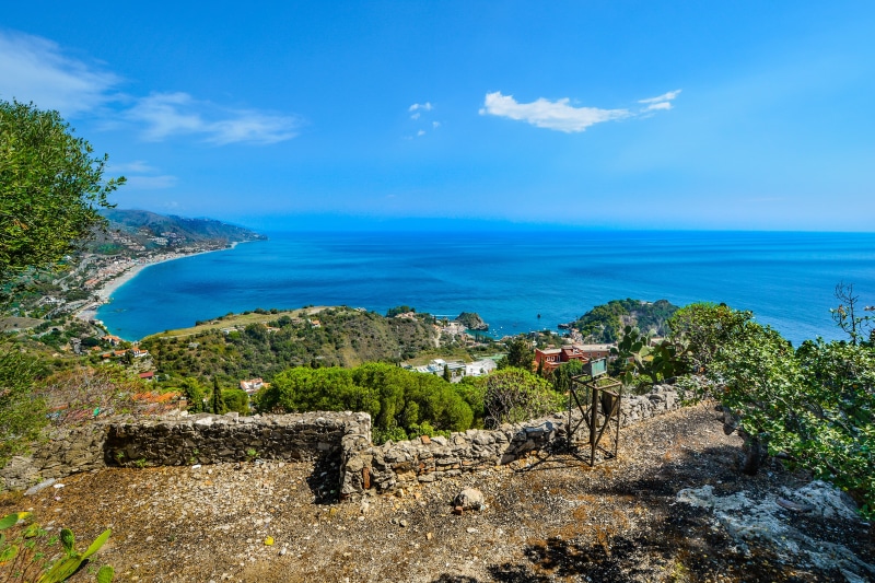 coast, tranquil scene, coastline, blue, scenery, taormina, day, cloud - sky, beauty in nature, scenics - nature, scenic, scenics, land, sea, tourism, isola bella