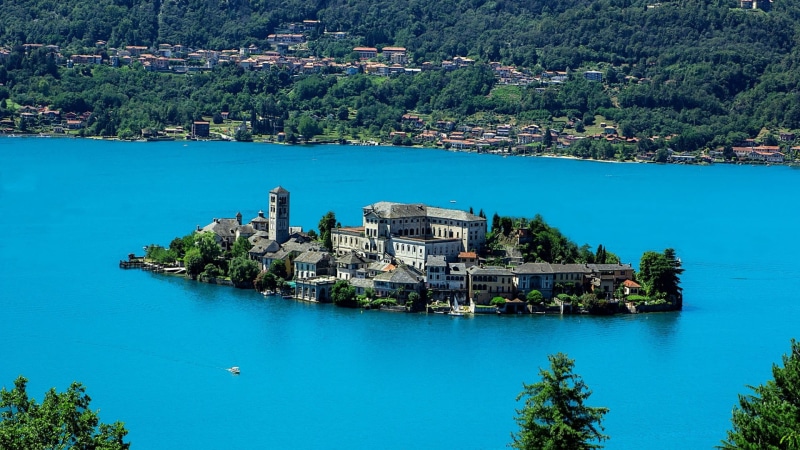 mount scenery, built structure, europe, water, 1080P, travel destinations, lake orta, nautical vessel, nature, no people, transportation, plant, scenics - nature
