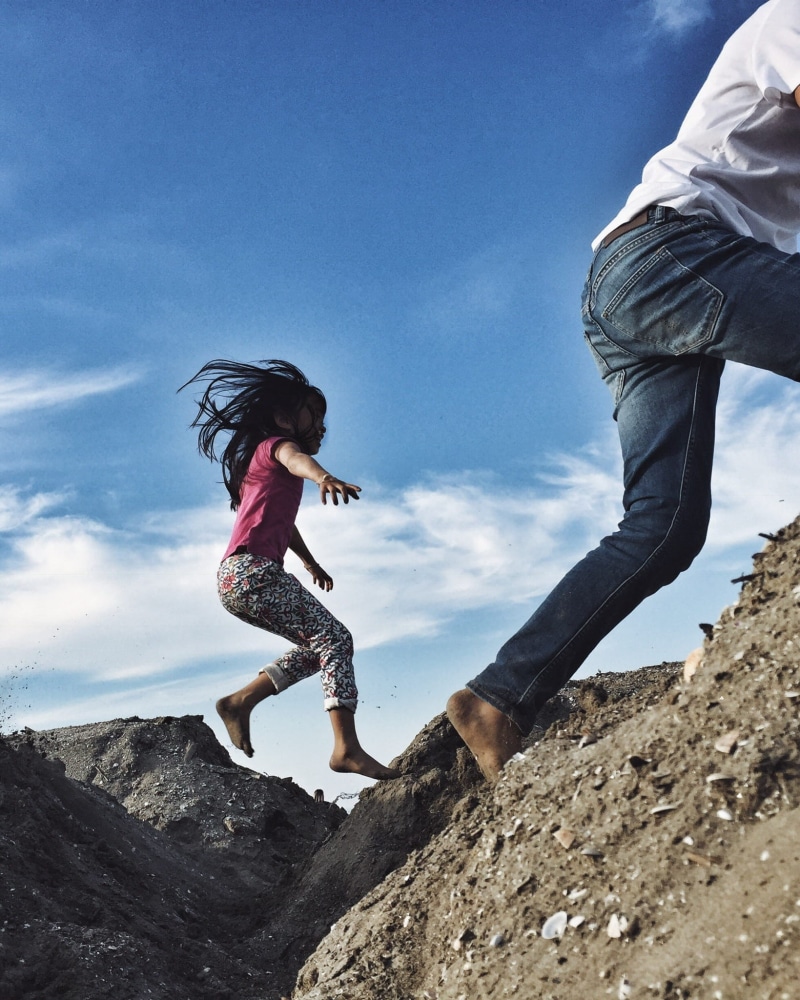 women, day, 1080P, low angle view, jeans, beach, hair, sky, kids, italy, girls, lifestyles, nature, sand, casual clothing, isola di albarella, rock - object
