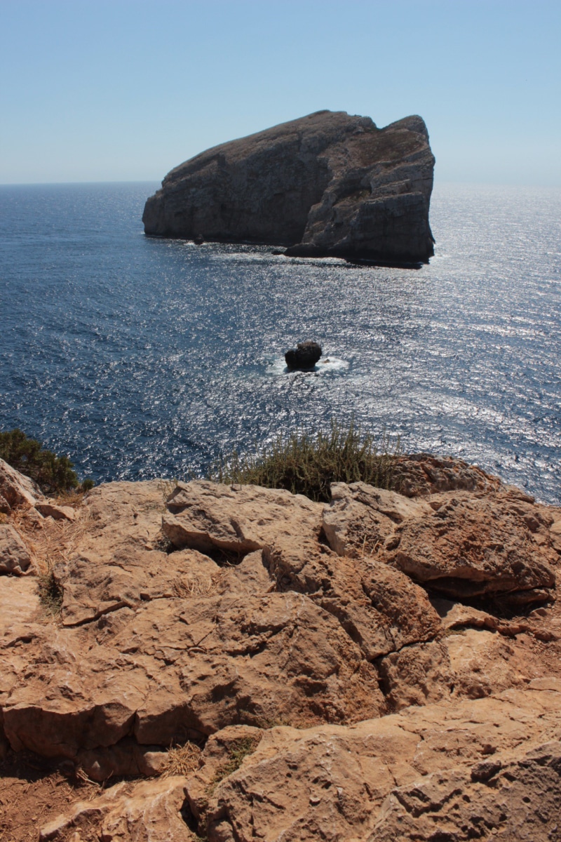 rock formation, nature, eroded, land, no people, outdoors, solid, day, tranquil scene, clear sky, horizon over water, sky, rocky coastline, water, sardinia
