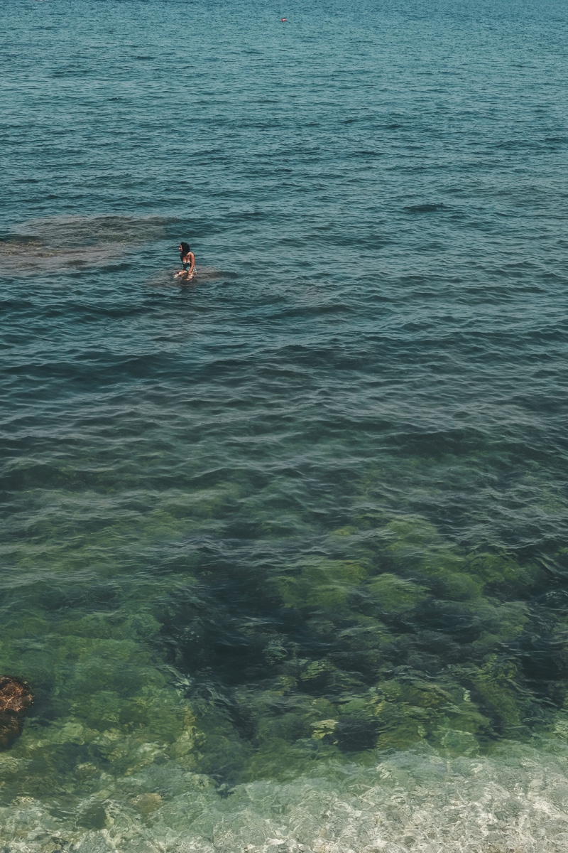 one person, beauty in nature, real people, sea, 4K, men, swimming, scenics - nature, waterfront, tranquil scene, high angle view, leisure activity, nature