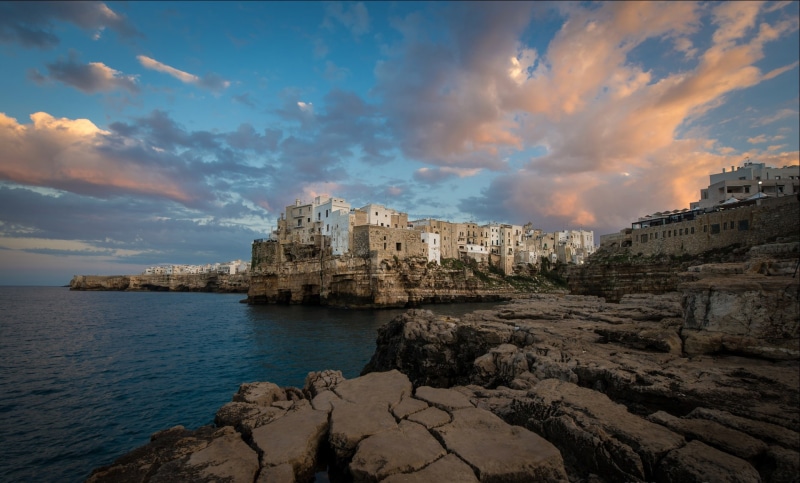 rocks, sea, landscape, 1080P, Polignano a Mare, Italy, stones, home