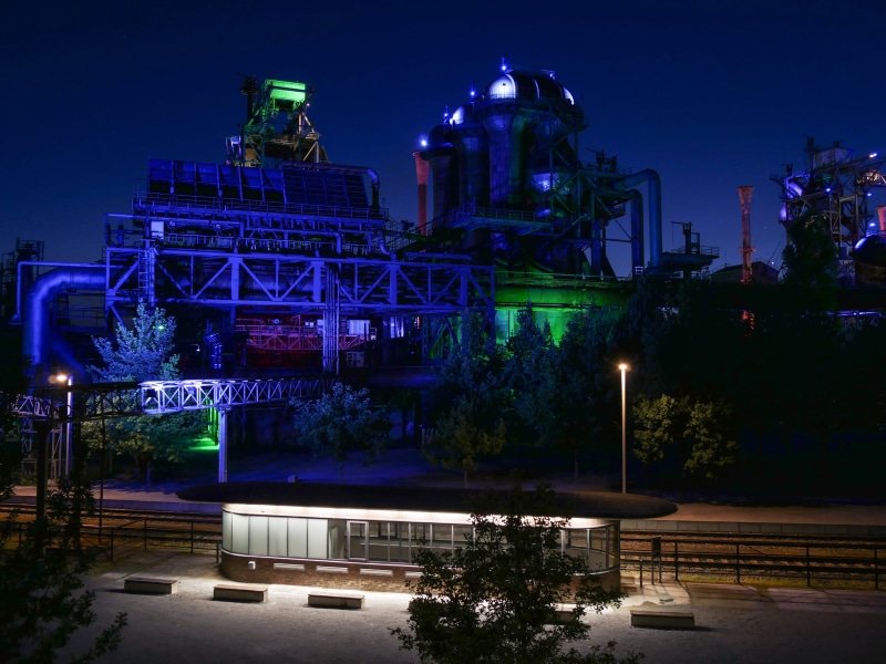 plant, germany, illuminated, sky, building exterior, luxury, night, landschaftspark duisburg - nord, lights, outdoors, street, lighting equipment, dusk