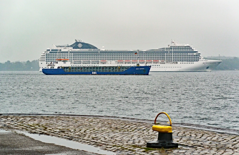 day, shipping, travel, nature, luxury, no people, kiel-holtenau, motion, kiel bay, fixed, size comparison, cruise ship, entrance to the nord-ostsee-kanal