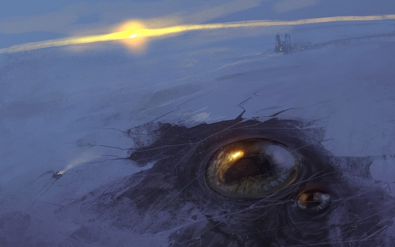 monsters, Icea, creatures, sunrise, snow, 1080P, ocean, art, winter, fantasy, vehicles, sea, seasons, architecture, sunset, sci, eyes, science, sky, fiction