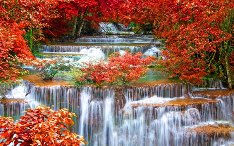 2K, nature, province, kanchanaburi, waterfalls, thailand, autumn, seasons
