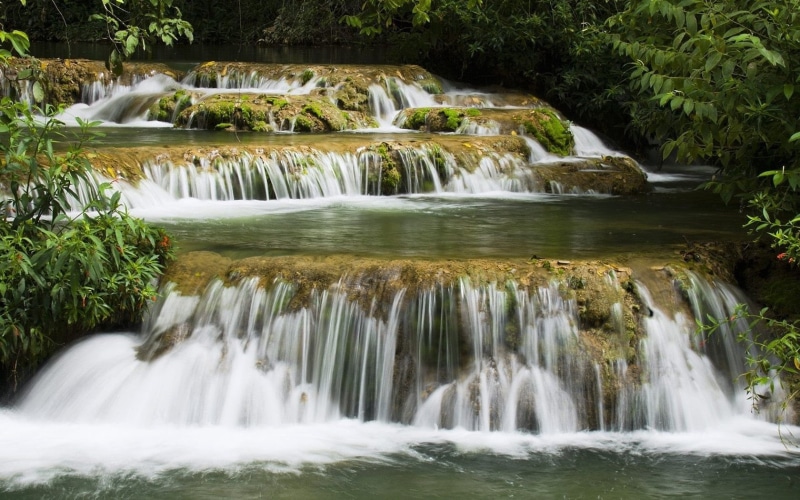 thailand, falling, leaf, forest, leaves, growth, stream, kanchanaburi Province, beauty In Nature, flowing, flowing Water, land, waterfall, landscape, rapid