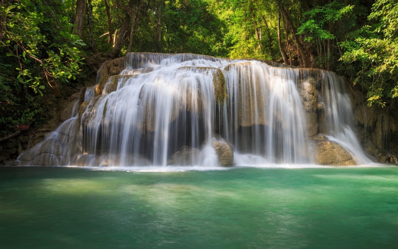 rainforest, heaven, kanchanaburi Province, wet, holiday, rapid, blurred motion, power in nature, long exposure, thailand, trees, tree, falling water, travel