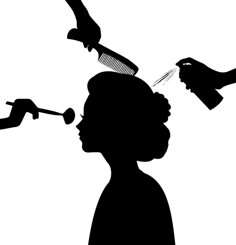 barber, portrait, side view, music, health, white background, cut out, makeup, 1080P, adult, hairdresser, stylist, headshot, young adult, silhouette, leisure activity