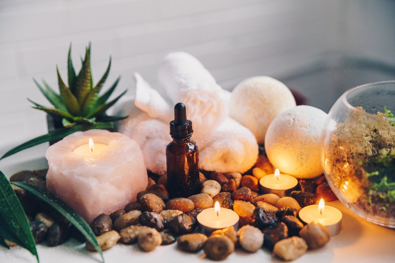 alternative therapy, still life, Candle, fire, healthcare and medicine, luxury, healthy lifestyle, container, Rocks, wellbeing, decor, Plants, candles