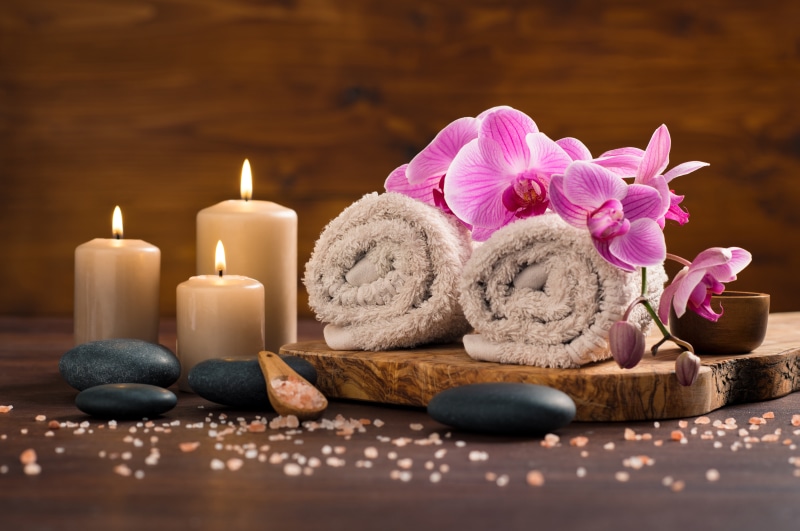 Candle, Towel, Spa, Orchid, Pink Flower, Flower, 8K, Man Made