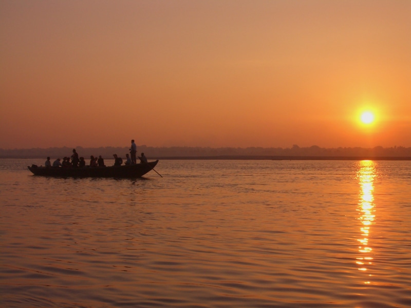 ganges, water, barca, sun, lifestyles, dawn, nautical Vessel, waterfront, horizon over water, nature, orange color, sea, outdoors, silhouette, sky, light