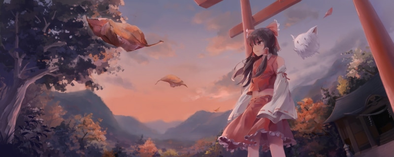 plant, Hakurei Reimu, architecture, nature, religion, leaves, Touhou, sunset, environment, tree, low angle view, scenics - nature, cloud - sky, building