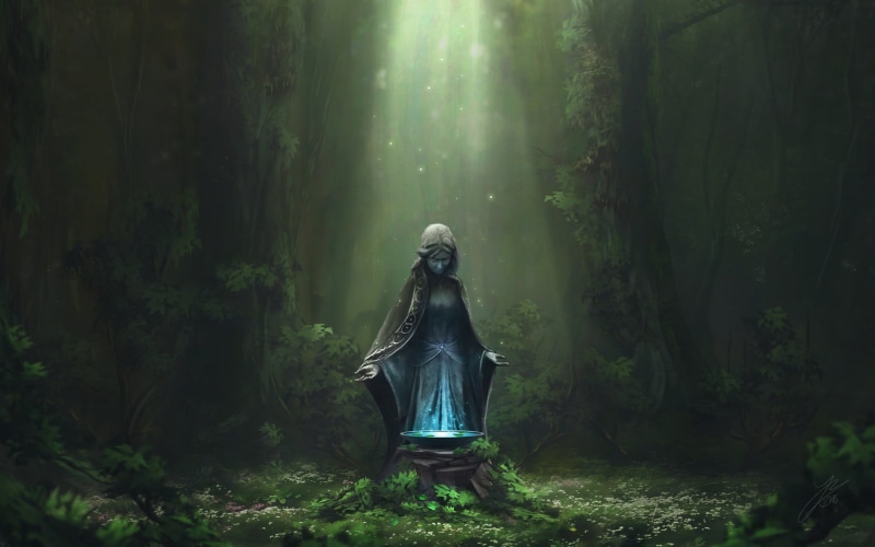 Shrine, Forest, Statue, 1080P, Fantasy