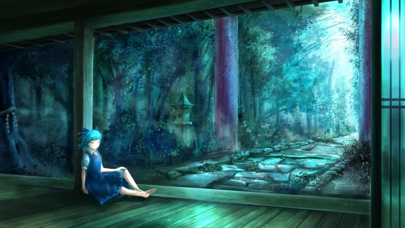 clothing, window, relaxation, young women, young adult, nature, lifestyles, full length, dress, women, leisure activity, 1080P, cirno, Anime, touhou, transparent