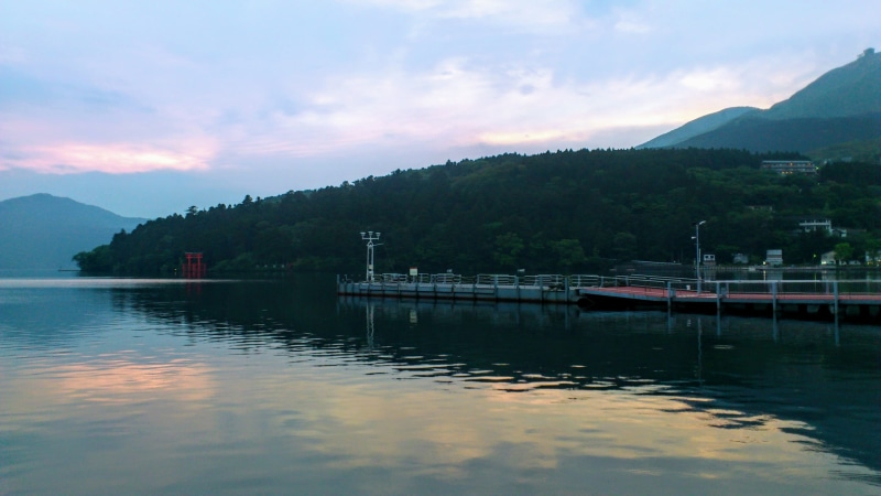 hakone, no people, lake, tranquility, japan, sunset, cloud - sky, built structure, 2K, tree, sky, tranquil scene, nature, lake ashi, mountain range, scenics - nature