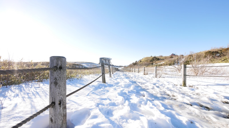 ashi, japan, beauty in nature, tour, winter, hakone, landscape, field, day, wooden post, mountain, snow, holiday, fence, scenics - nature, white color