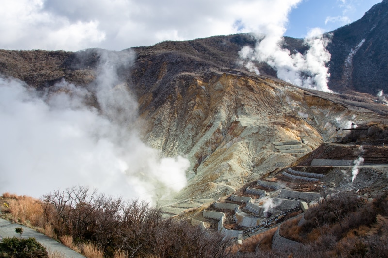 tranquil scene, non-urban scene, active, okawudani valley, geology, 4K, hakone, volcanic crater, volcanic, environment, power in nature, volcano, rock