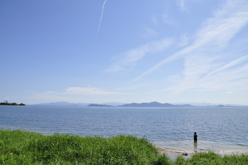 Station, biwa, cloud - sky, beach, Lake, plant, scenics - nature, non-urban scene, Lake Biwa, grass, lake biwa in shiga station, one person, leisure activity
