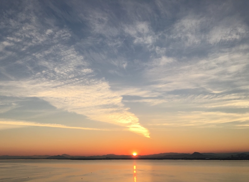 lake biwa, tranquility, 2K, sunset, reflection, tranquil scene, no people, waterfront, nature, cloud - sky, sunrise, outdoors, orange color, japan, non-urban scene