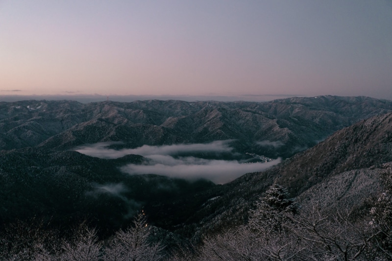 比叡山, scenics - nature, non-urban scene, tranquility, no people, sunset, cloud, environment, beauty in nature, plant, winter, landscape, remote, tree, nature