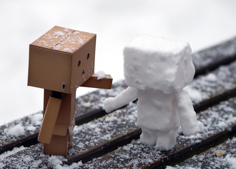 outdoors, stack, toy, brown, container, box, cardboard, paper, solid, cold temperature, no people, Amazon, box - container, snow, close-up, 480P, day