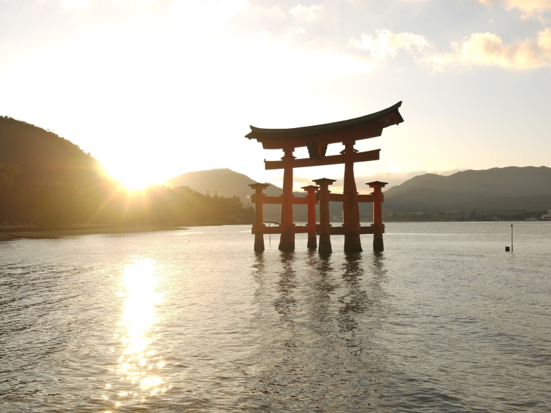 asian, ocean, entrance, portal, architecture, sky, sunlight, japanese, belief, travel, 1080P, traditional, no people, waterfront, travel destinations