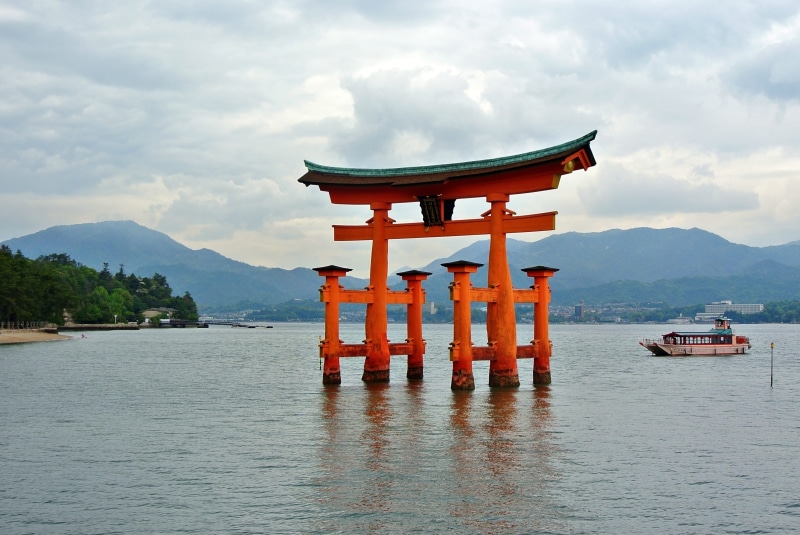 no people, religion, mountain, shrine, travel destinations, built structure, Gate, outdoors, nature, waterfront, cloud - sky, architecture, place of worship