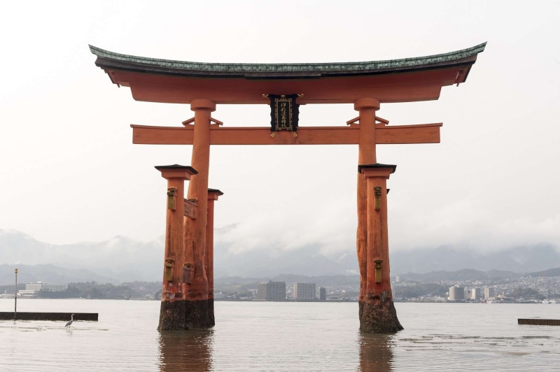 landmark, japan, great torii of miyajima, water, miyajima island, vermilion, religion, outdoors, path, wooden, waterfront, built structure, spirituality