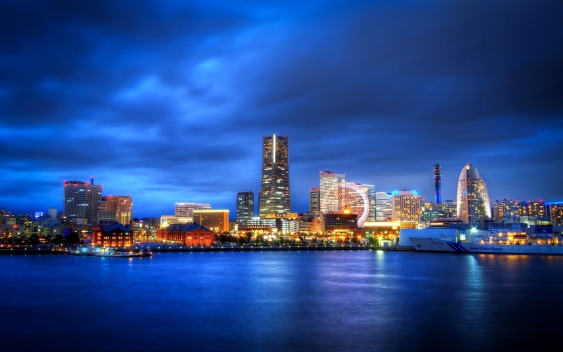 Japan, City, Night, Ferris, Yokohama, Lights, Skyscrapers, Prefecture, 1080P, Wheel, Kanagawa
