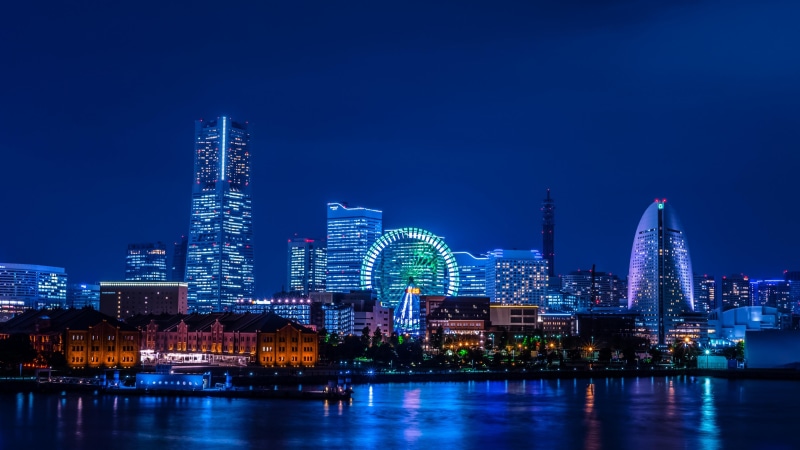skyscraper, city lights, skyline, metropolis, 4K, yokohama, night, cosmo clock, asia, japan, cityscape, amusement park, metropolitan, cosmo clock 21, cosmo world