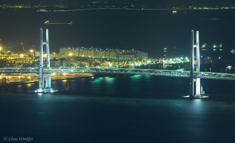 Port, connection, Sony, night, Bridge, kanagawa, illuminated, no people, yokohama, 1080P, river, Harbor, waterfront, nature, reflection, transportation