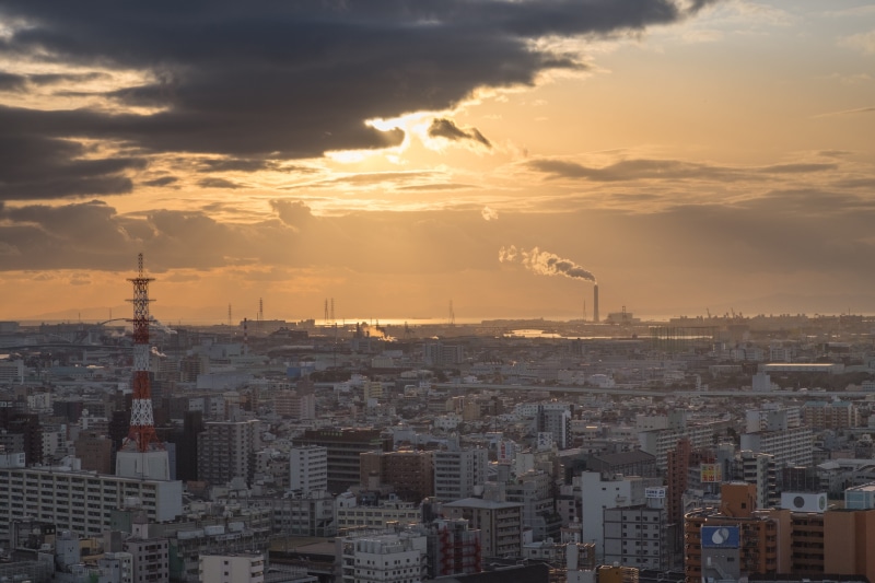 asia, residential district, port, landmark, building, Kobe, cityscape, asian, sun, outdoors, background, kobe, no people, night, tall - high, sunset, high angle view