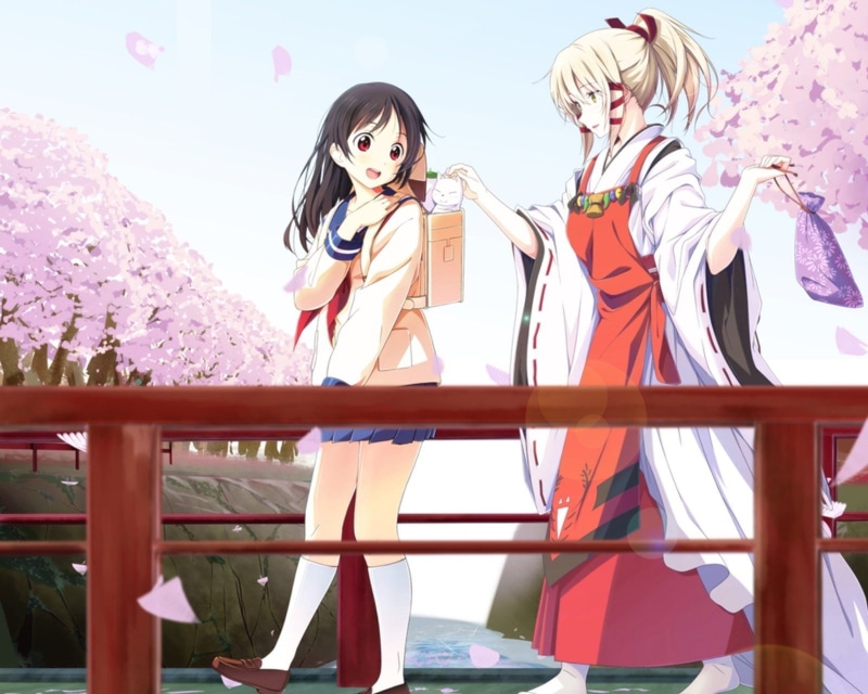 young women, outdoors, hairstyle, three quarter length, lifestyles, inari konkon koi iroha anime girls uka no mitama no kami fushimi inari, 720P, day