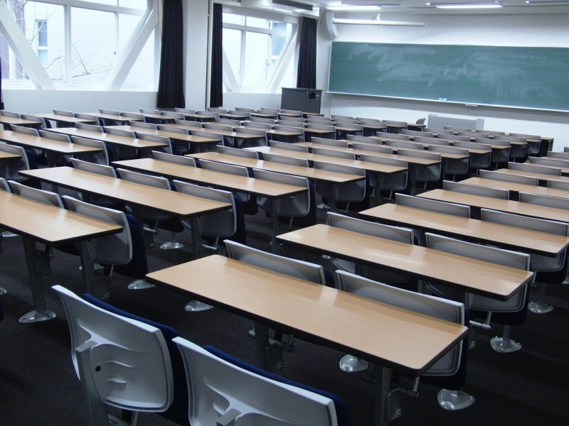 studying, education, brown, school building, inside, kansai university, wooden, desks, in a row, chalkboard, furniture, lecture hall, no people, absence