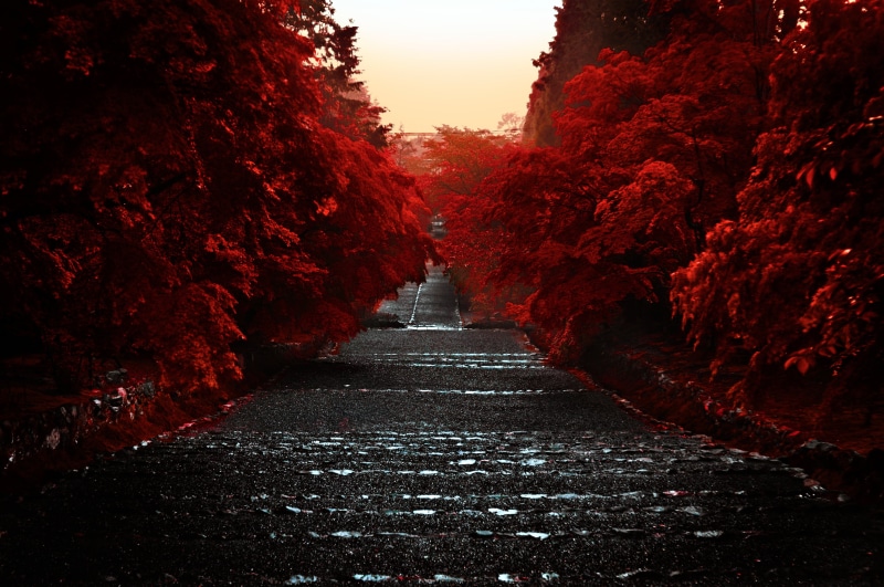 street, the way forward, mountain, built structure, travel, rock - Object, red, no People, sunset, direction, diminishing perspective, vanishing point