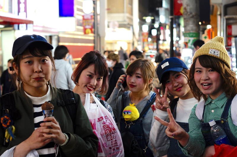 asia, real people, lights, child, dotonbori, waist up, architecture, girls, lifestyles, 4K, smiling, city, people, group of people, japan, namba, kansai