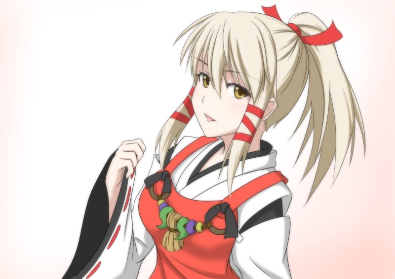 720P, konkon, ukanomitama, inari, hima38, kami, clothes, miko, iroha, blonde, koi, ponytail, hair, japanese