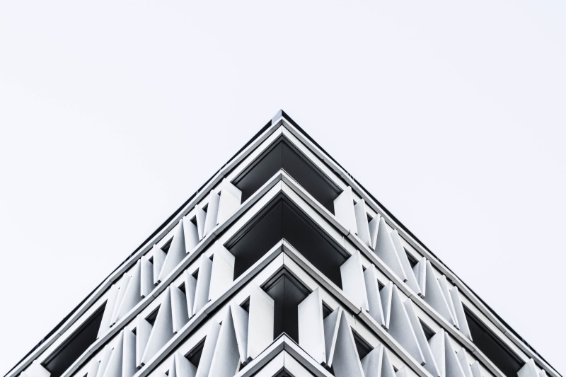 rise, building exterior, clear sky, low angle view, sky, nature, low, angle, modern, high, infrastructure, black, black and white, directly below, architecture