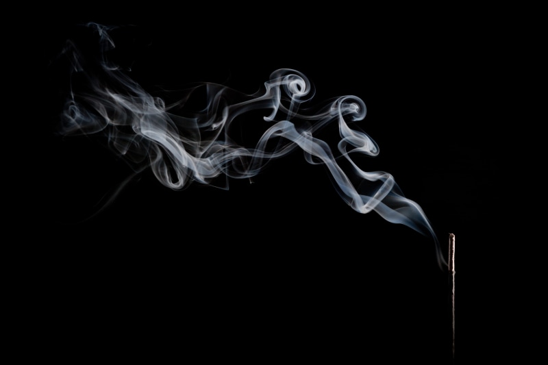 incense, smoulder, design, copy space, studio shot, vitality, no people, close-up, changing form, flowing, cut out, 4K, smoke, motion, black background