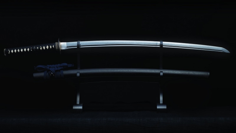 equipment, metal, graceful, technology, sheath, silver, cold, retro styled, dark, 1080P, indoors, white, man made, Japan, katana, cut out, weapons, arts culture and entertainment