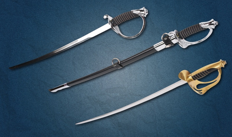 sharp, group of objects, weapons, sabres, scissors, black, indoors, gold, steel arms, steel, occupation, gray background, colored background, directly above