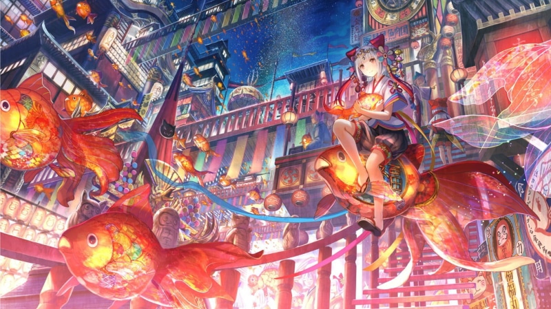 representation, illuminated, sky, Asian architecture, steampunk, night, architecture, sculpture, blonde, anime, religion, fantasy art, multi colored, decoration