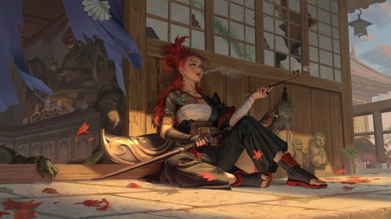 1080P, Buddha, skull, tattoo, redhead, fictional characters, hou china, fictional character, painted nails, digital painting, digital art, women, sculpture