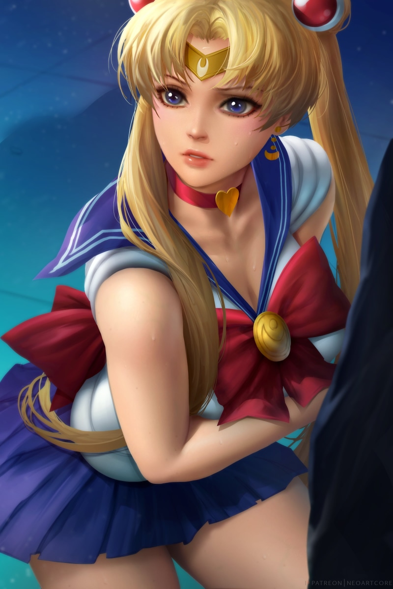 Sailor Moon, blonde, digital art, vertical, looking away, artwork, choker, cleavage, 2K, Tsukino Usagi, anime girls, drawing, sailor outfit, tiaras, fan art