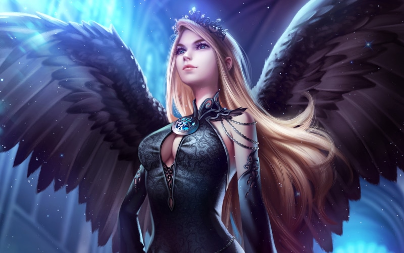 2K, Blue Eyes, Blonde, Video Game, Legend Of The Cryptids, Angel, Wings, Long Hair, Tiara